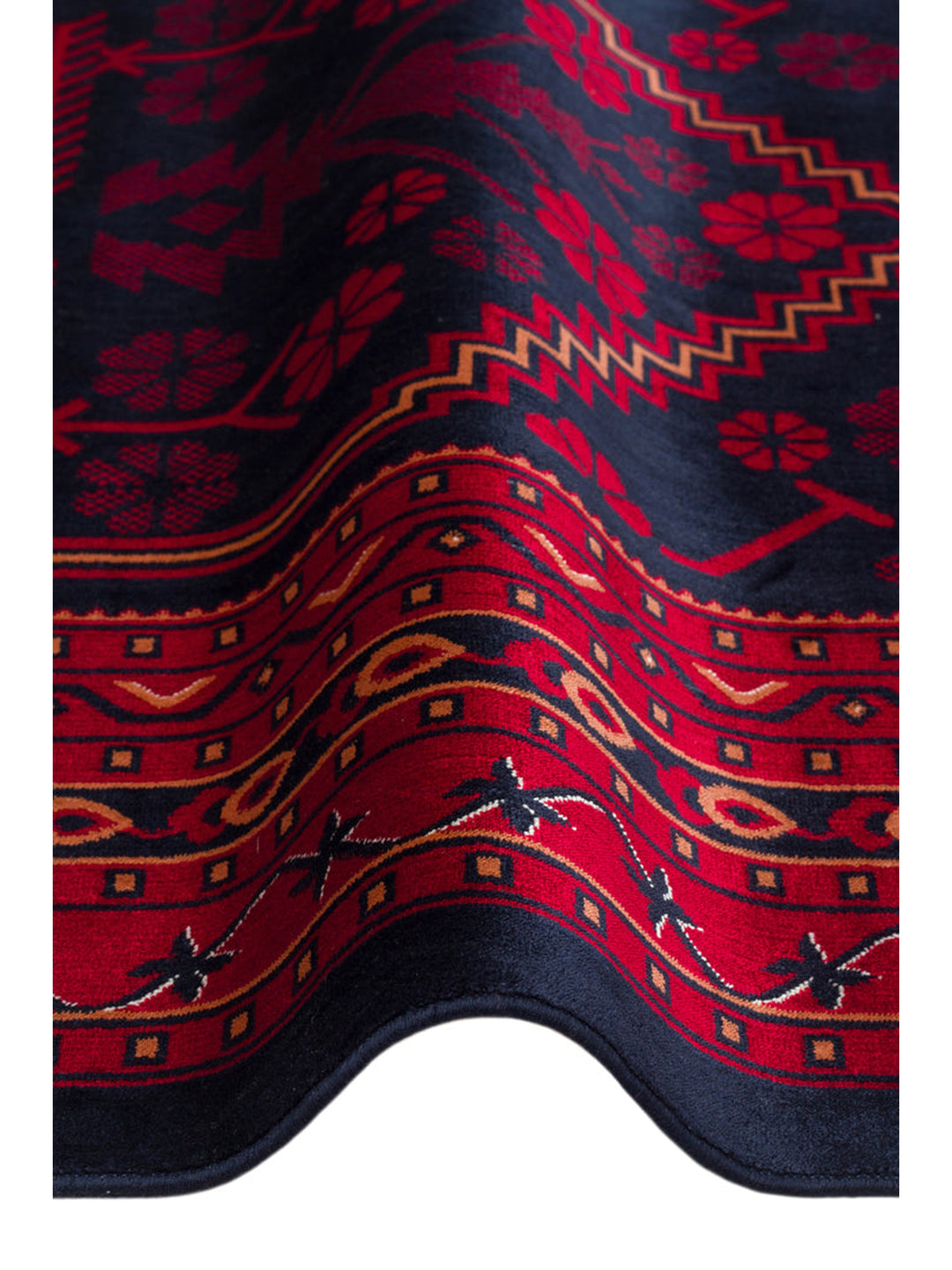 Paghman Series Afghan Patterned Viscose Dense Woven Non-Slip Based Thin Machine-Made Carpet 01 NAVY