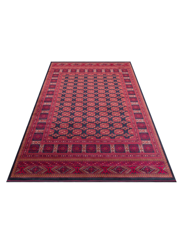 Paghman Series Afghan Patterned Viscose Dense Woven Non-Slip Based Thin Machine-Made Carpet 03 NAVY