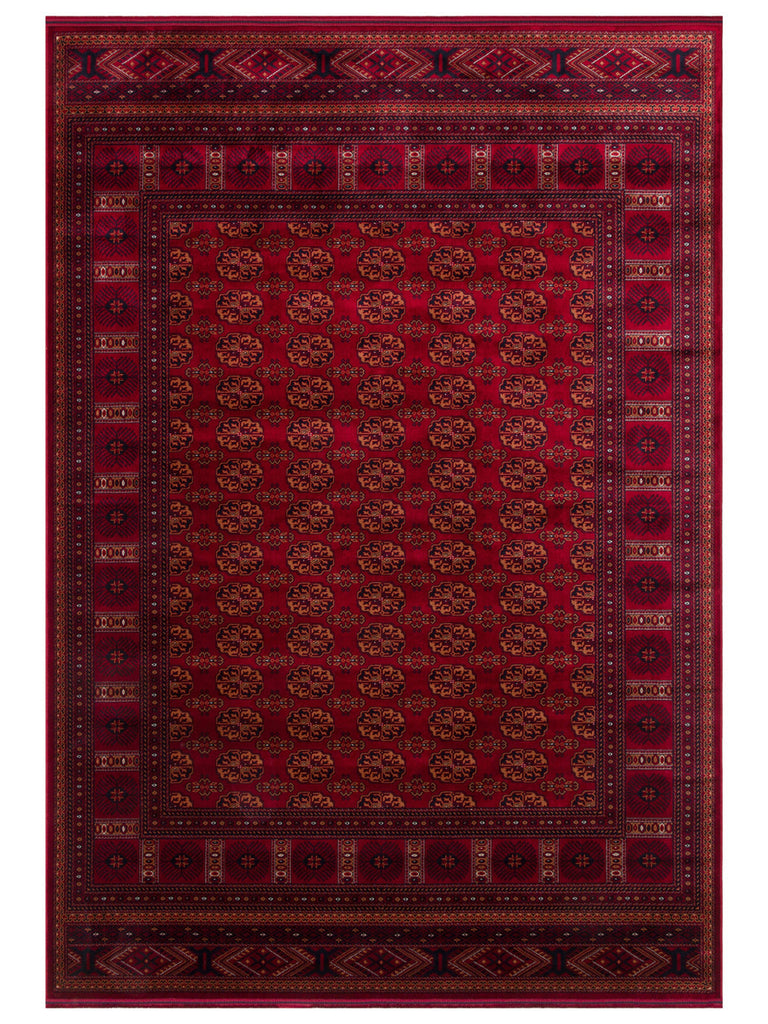 Paghman Series Afghan Patterned Viscose Dense Woven Non-Slip Based Thin Machine-Made Carpet 03 RED