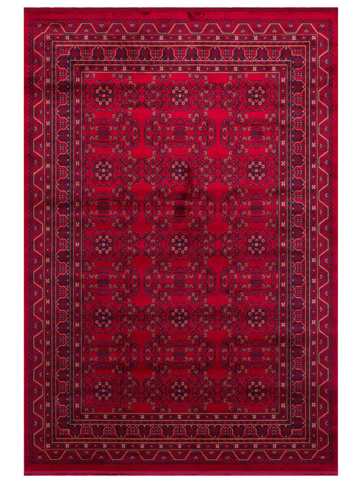 Paghman Series Afghan Patterned Viscose Dense Woven Non-Slip Based Thin Machine-Made Carpet 04 RED