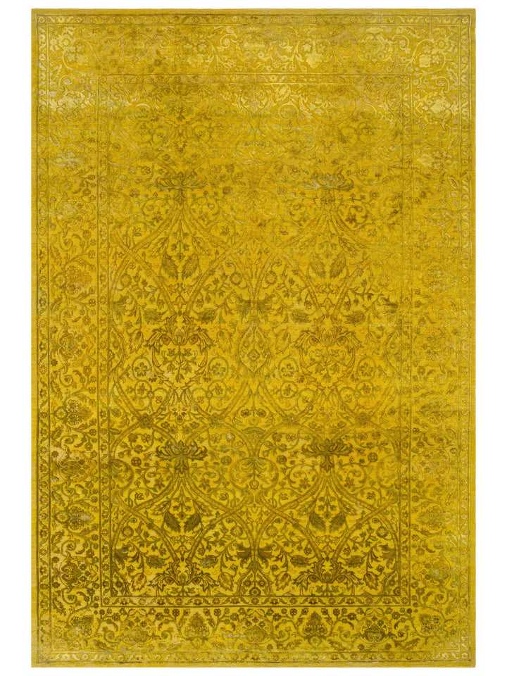 El dokuma Hindistan Jaipur halı Altın Sarı 196x295 cm kuşbakışı üstten görünüm