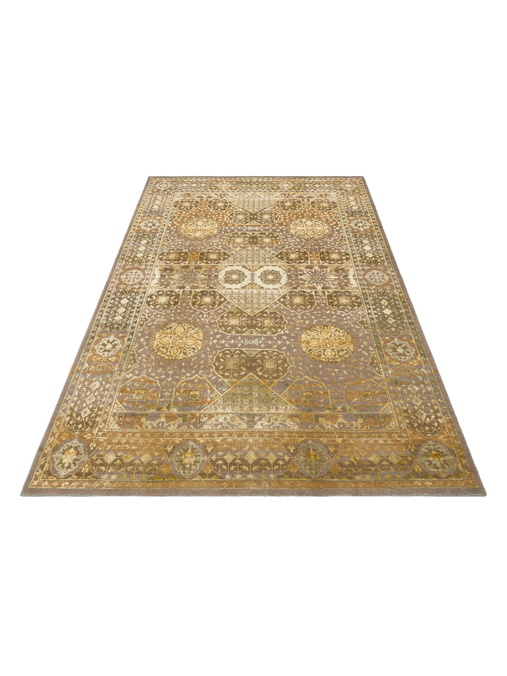 El dokuma Hindistan Jaipur halı Enginar Yeşili 168x241 cm stüdyo çekimi yan açı
