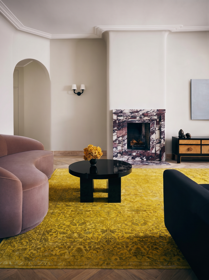 El Dokuma Halı Tek Parça Yün ve İpek Jaipur Lacuna Modern Overdyed Salon Oturma Odası Altın Sarı - Carpetdocia - kusbakisi