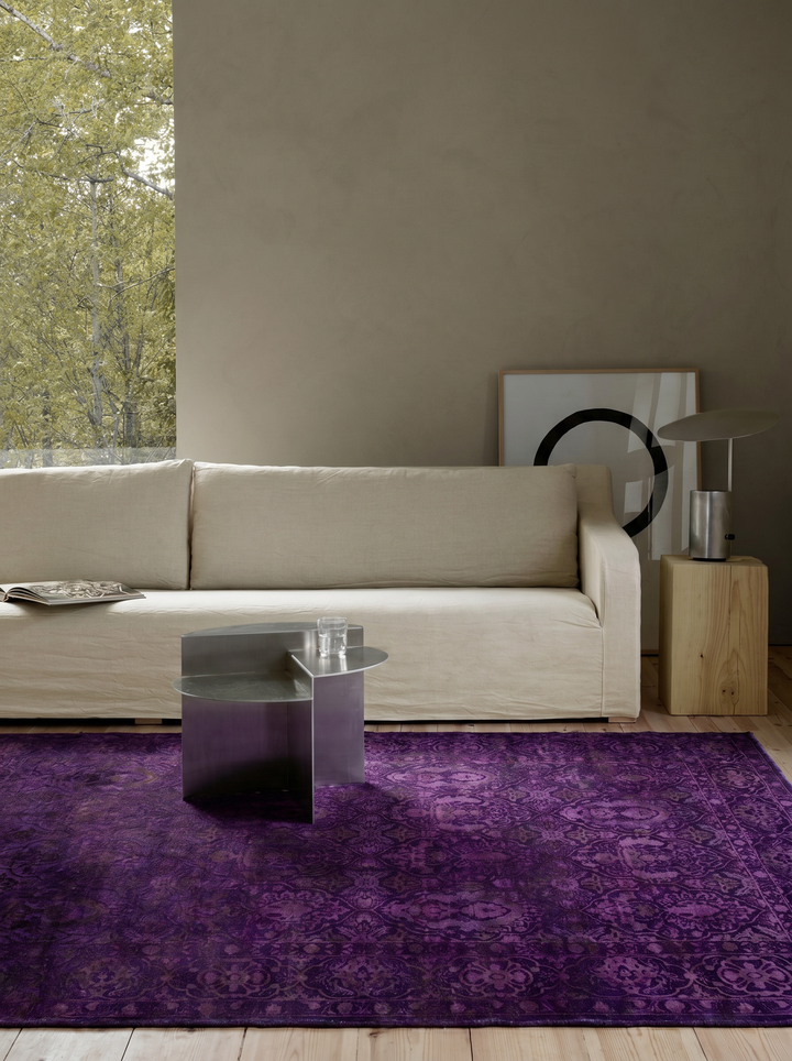 El Dokuma Halı Tek Parça Yün ve İpek Jaipur Lacuna Modern Overdyed Salon Oturma Odası Antik Mor - Carpetdocia - kusbakisi