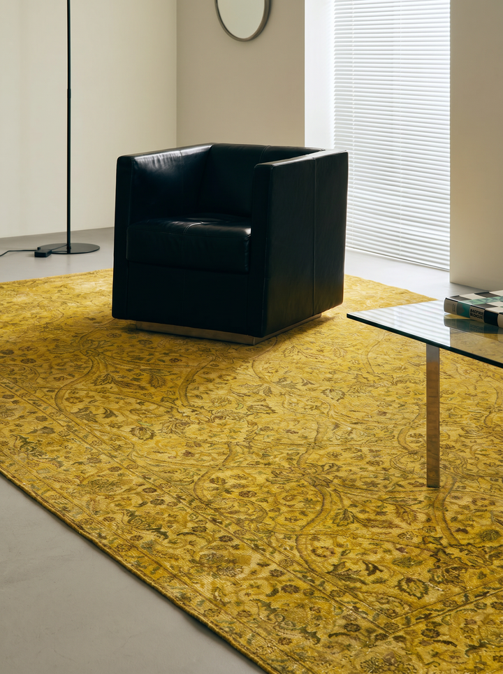 El Dokuma Halı Tek Parça Yün ve İpek Jaipur Lacuna Modern Overdyed Salon Oturma Odası Altın Sarı - Carpetdocia - kusbakisi