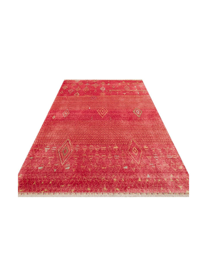 Oushak Carnaval 100% Φυσικό, Εύκολο στον Καθαρισμό, Χειροποίητο με TENCEL™, Μοντέρνο Χαλί Uşak ZR 15 RED AUTUMN