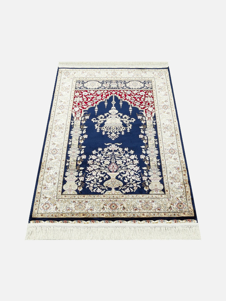 Topkapı Seccade Klasik Desenli Yüksek Kalite Özel Işıltılı Hediyelik Çeyizlik Namazlık 01 NAVY - Carpetdocia