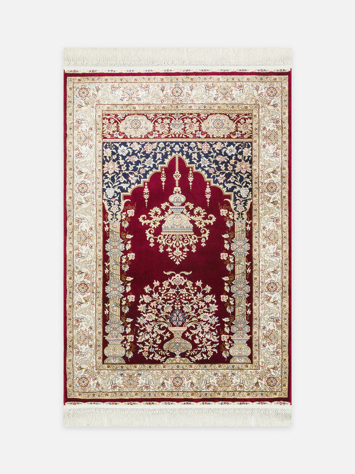 Topkapı Seccade Klasik Desenli Yüksek Kalite Özel Işıltılı Hediyelik Çeyizlik Namazlık 01 RED - Carpetdocia - kusbakisi