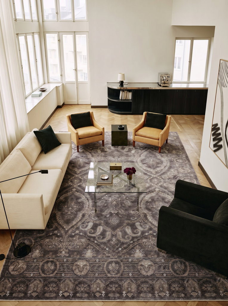 Tapis Uşak TENCEL™ Çırağan 100 % naturel, scintillant, fabriqué à la main sur métiers spéciaux 03 SMG