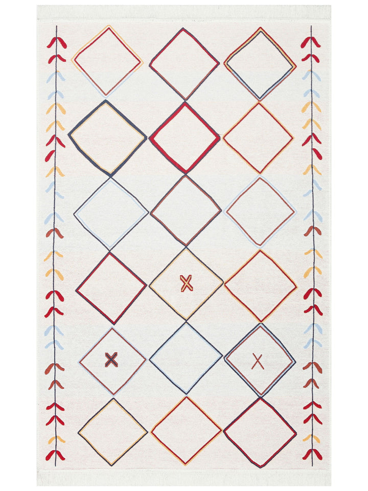 Maya %100 Naturel Pamuk Yıkanabilir Çift Taraflı Oturma Odası Mutfak Koridor Modern Kilim 21 MULTY - Carpetdocia