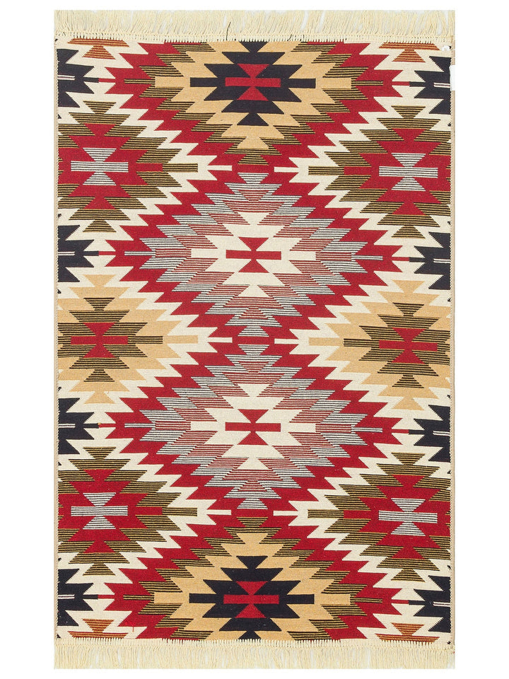 Maya %100 Naturel Pamuk Yıkanabilir Çift Taraflı Oturma Odası Mutfak Koridor Modern Kilim 33 RED - Carpetdocia