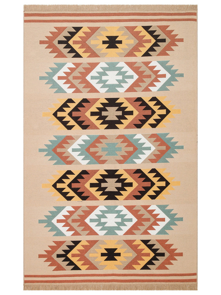 Maya %100 Naturel Pamuk Yıkanabilir Çift Taraflı Oturma Odası Mutfak Koridor Modern Kilim 39 MULTY - Carpetdocia