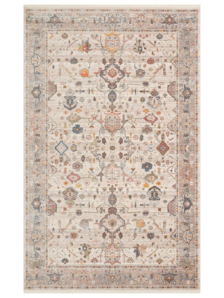 Nil Series Ethnic and Modern Patterned Colorful Fringed Living Room Kitchen Carpet 01 CREAM GREY