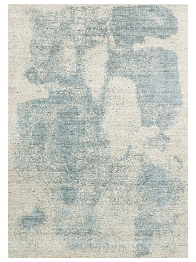 Série Palette Tapis fait main en laine 100 % naturelle, viscose et coton, tapis scandinave pour salon beige bleu