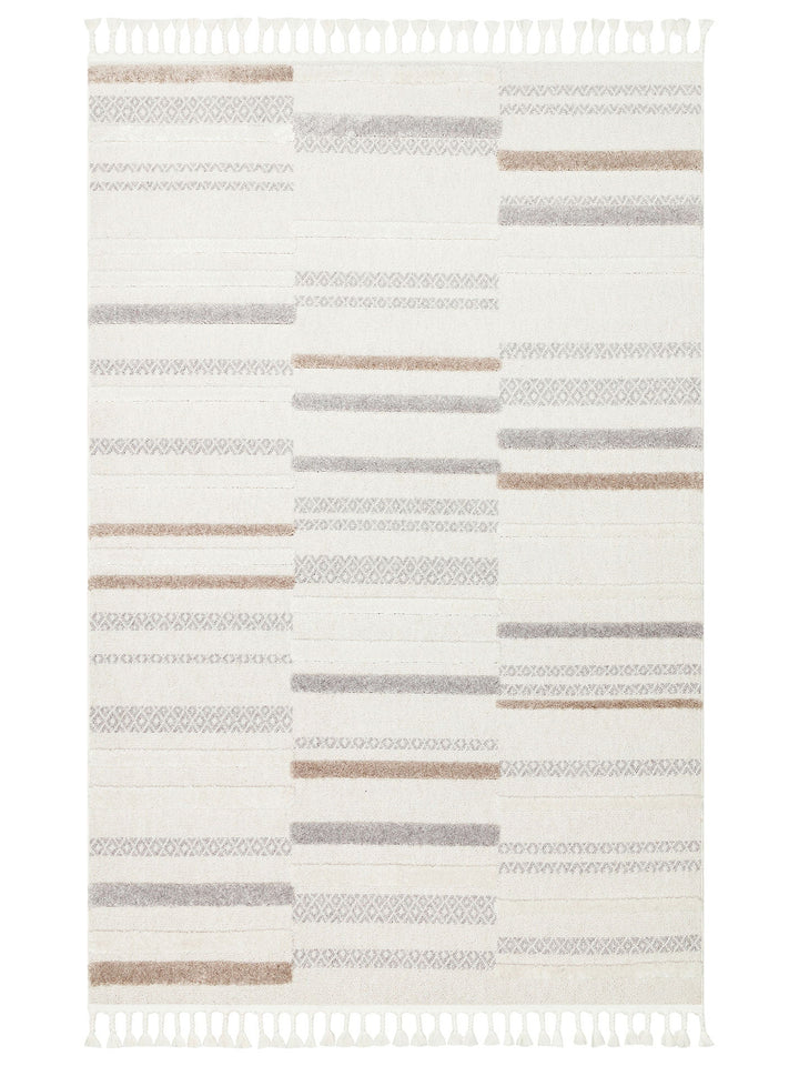 Tabasco Serisi Etnik Desenli Oturma Odası Salon Koridor Modern İskindinav Halı 01 WHITE GREY - Carpetdocia