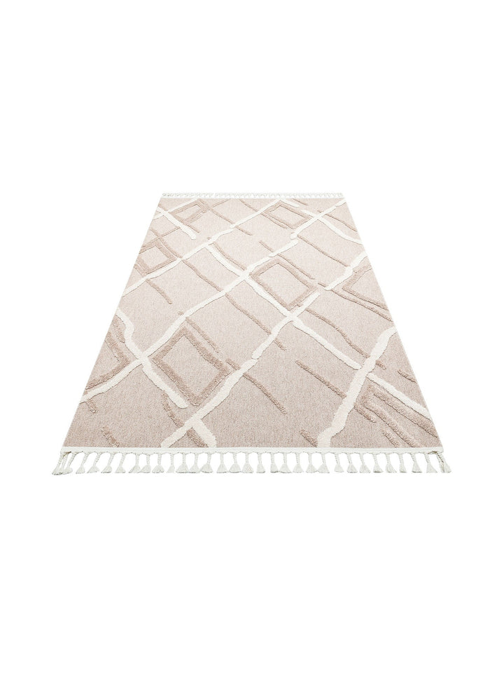 Tabasco Serisi Etnik Desenli Oturma Odası Salon Koridor Modern İskindinav Halı TAB 03 BEIGE WHITE - Carpetdocia