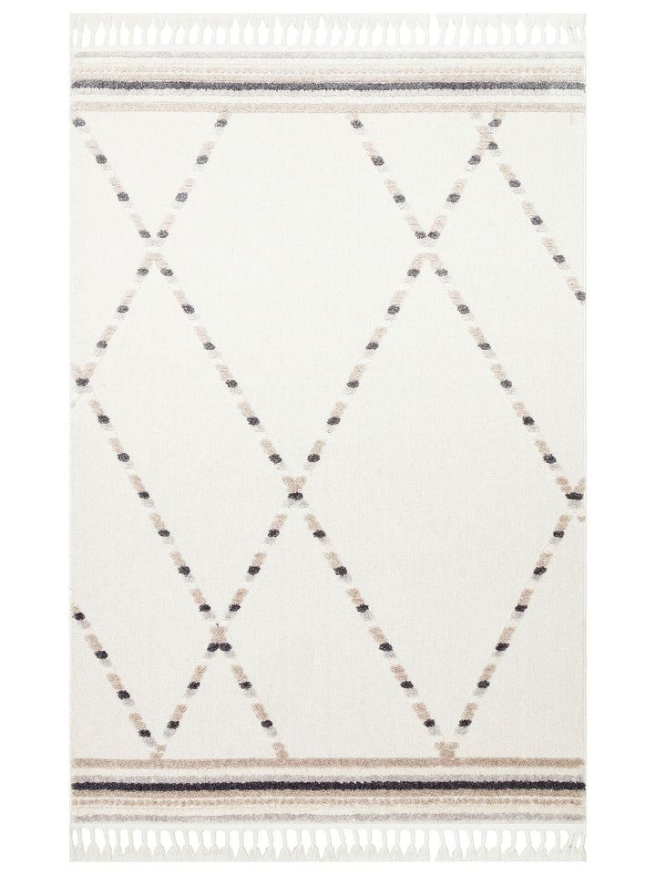 Tabasco Serisi Etnik Desenli Oturma Odası Salon Koridor Modern İskindinav Halı TAB 04 WHITE BEIGE - Carpetdocia