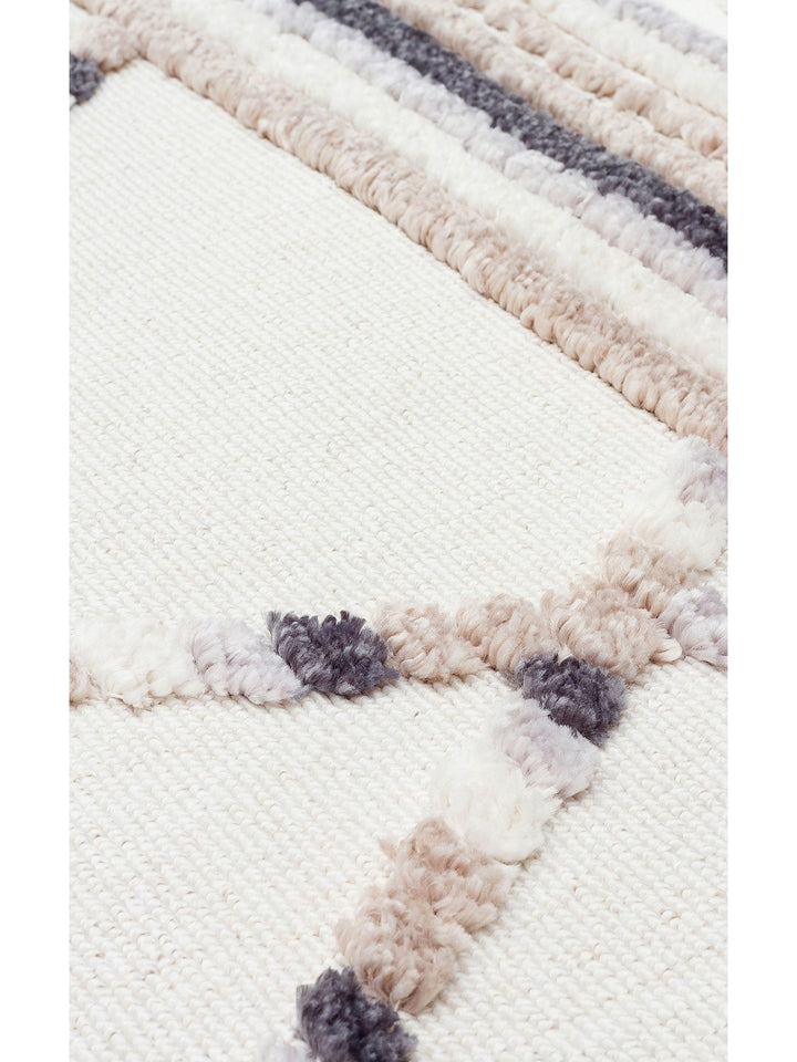 Tabasco Serisi Etnik Desenli Oturma Odası Salon Koridor Modern İskindinav Halı TAB 04 WHITE BEIGE - Carpetdocia