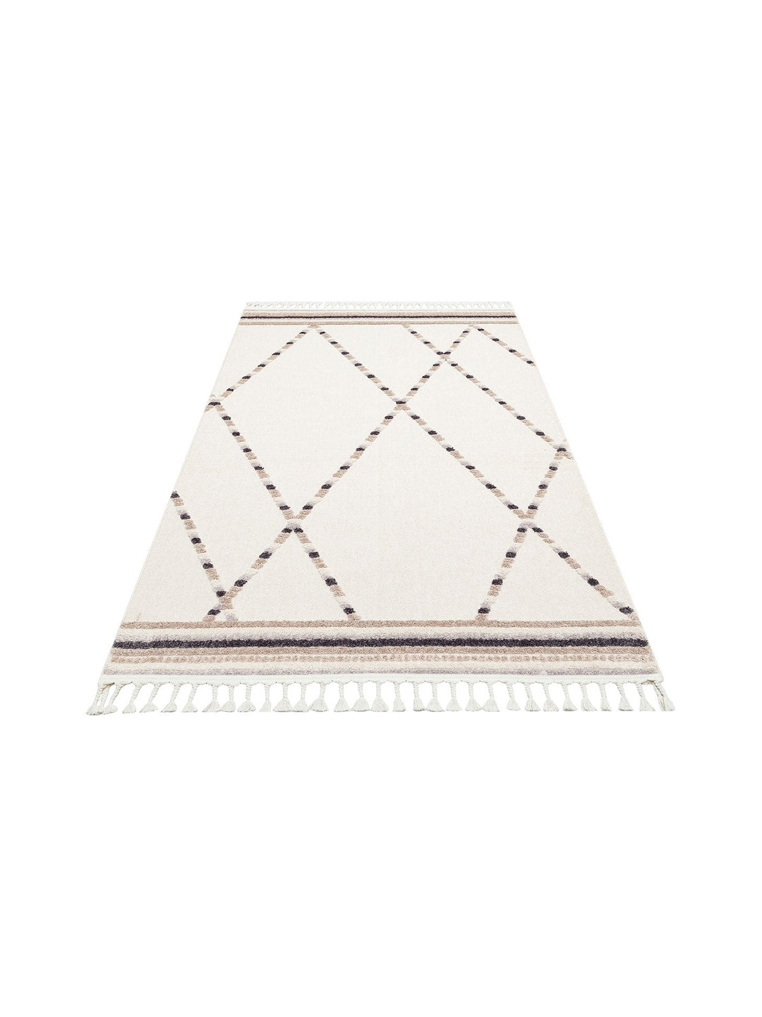 Tabasco Serisi Etnik Desenli Oturma Odası Salon Koridor Modern İskindinav Halı TAB 04 WHITE BEIGE - Carpetdocia