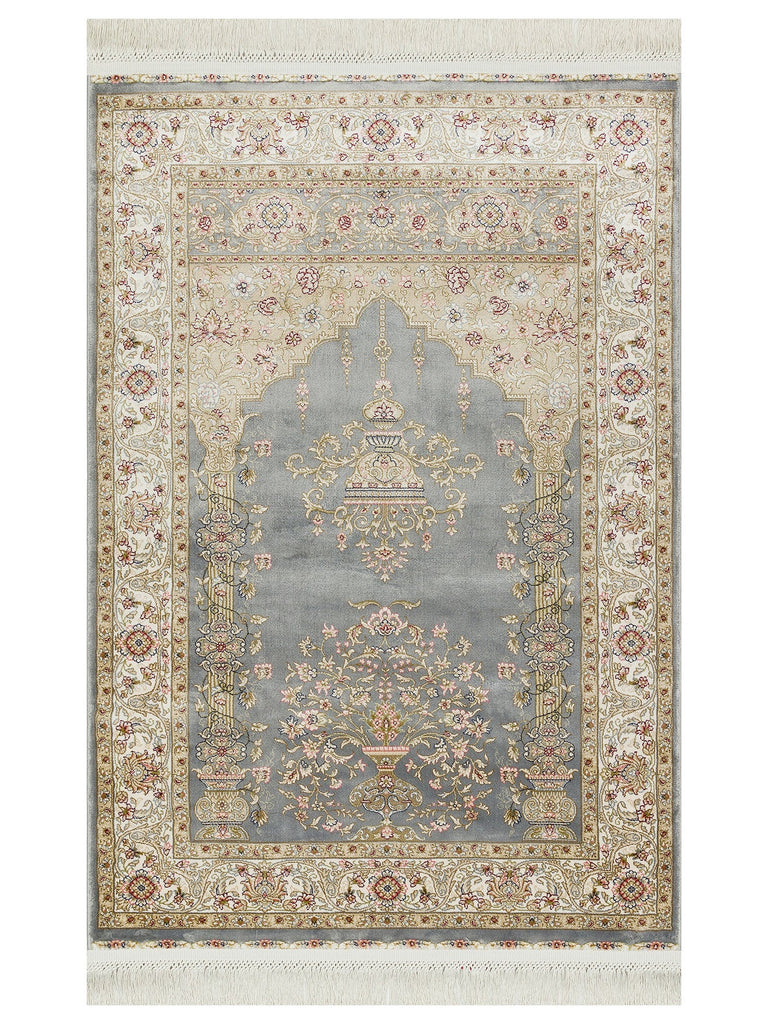 Topkapi Prayer Rug Classic Patterned High Quality Special Shiny Gift Dowry Prayer Rug 01 GREY