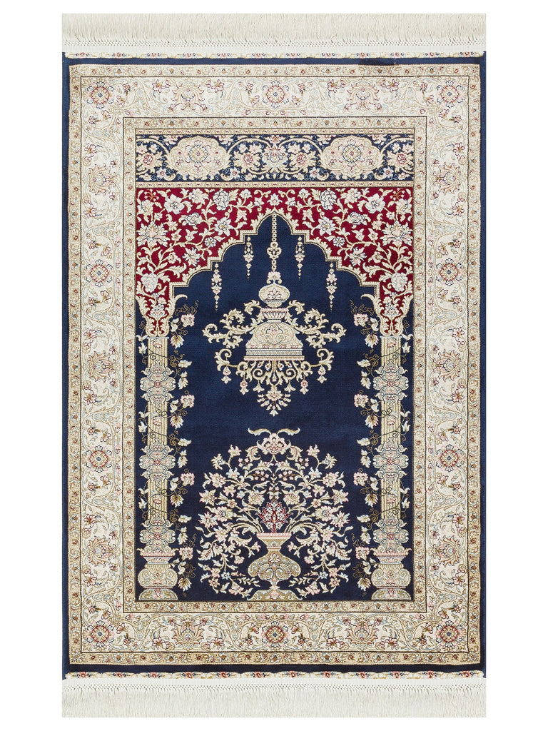 Topkapi Prayer Rug Classic Patterned High Quality Special Shiny Gift Dowry Prayer Rug 01 NAVY