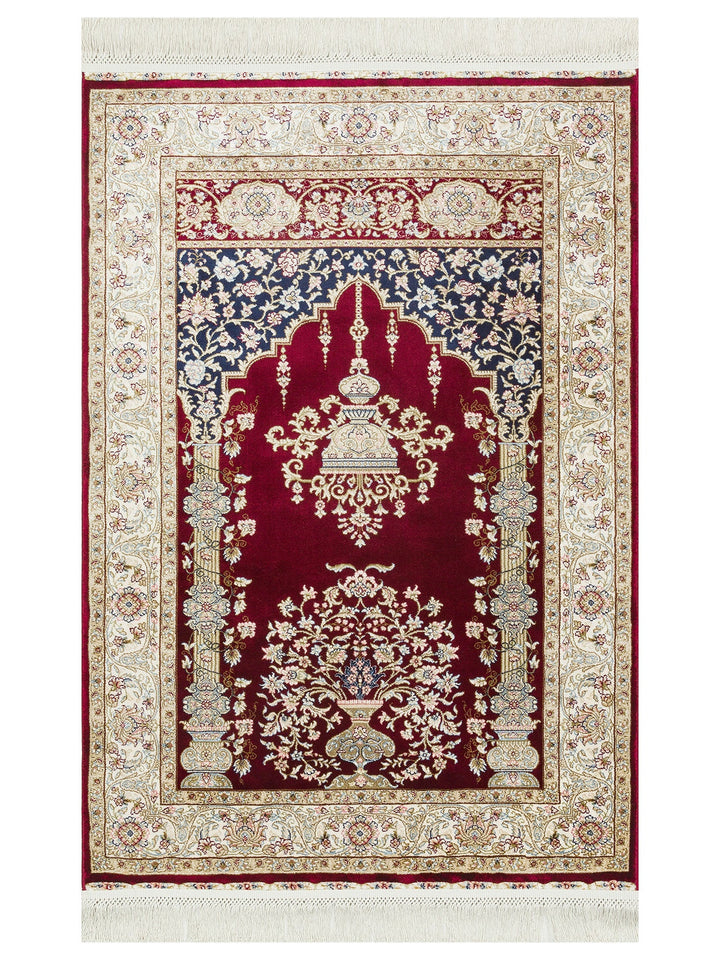 Topkapı Seccade Klasik Desenli Yüksek Kalite Özel Işıltılı Hediyelik Çeyizlik Namazlık 01 RED - Carpetdocia