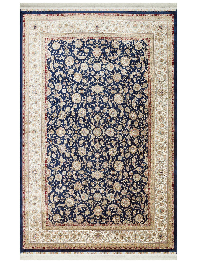 Tapis de salon spécial à motifs classiques, tissage serré de haute qualité de la série Topkapı 03 MARINE CRÈME scintillant