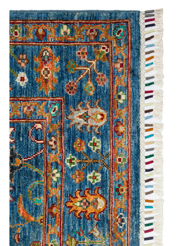El dokuma Afgan halı petrol mavisi bitkisel desen 128x170 cm