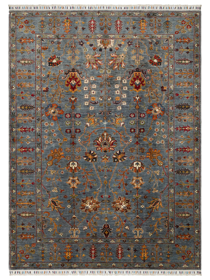 El dokuma Afgan halı mavi gri bitkisel desen 178x237 cm