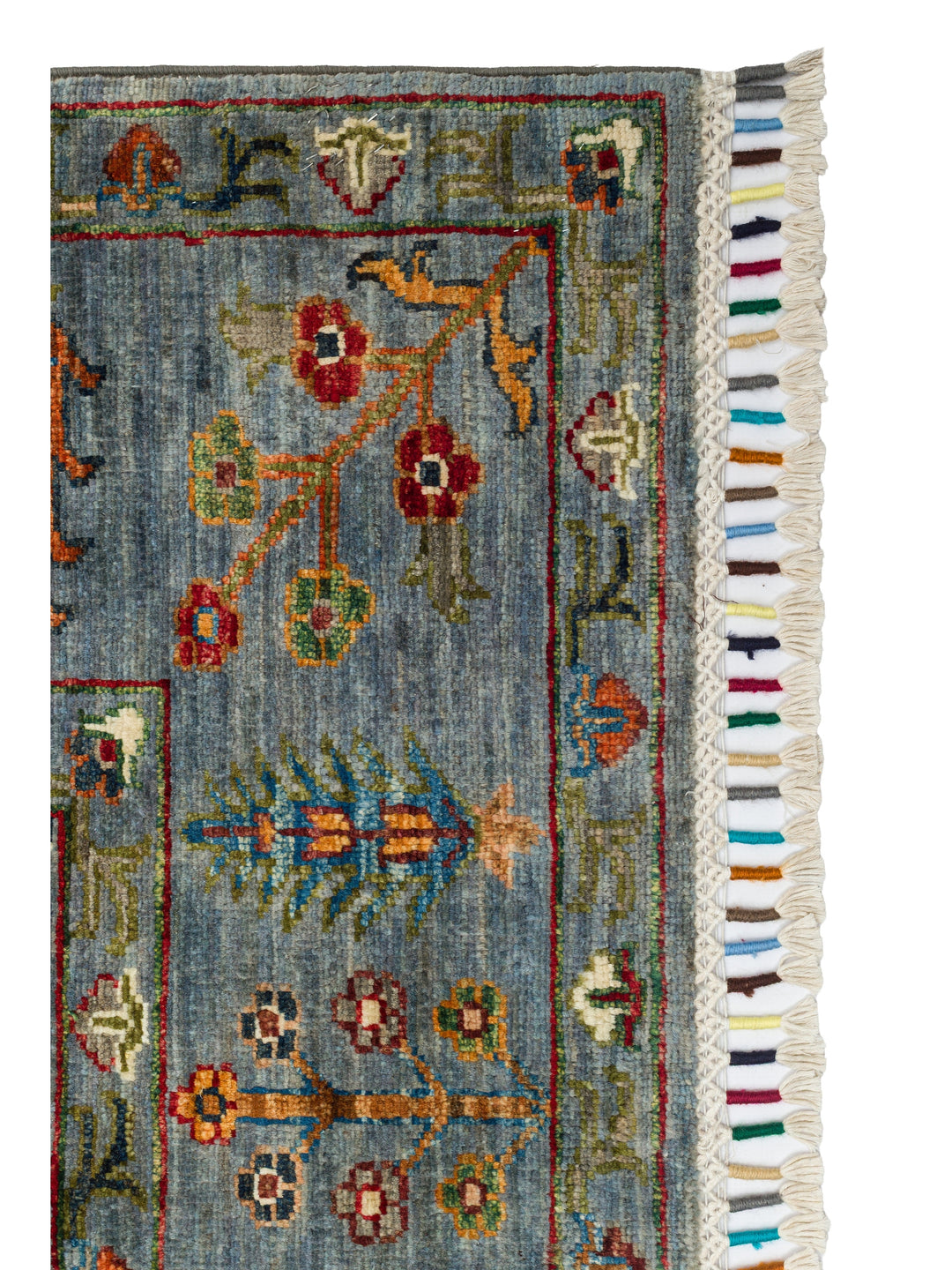 El dokuma Afgan halı mavi gri bitkisel desen 178x237 cm