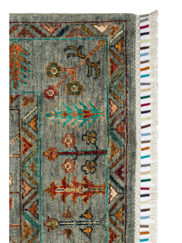 El dokuma Afgan halı çağla yeşili bitkisel desen 156x216 cm