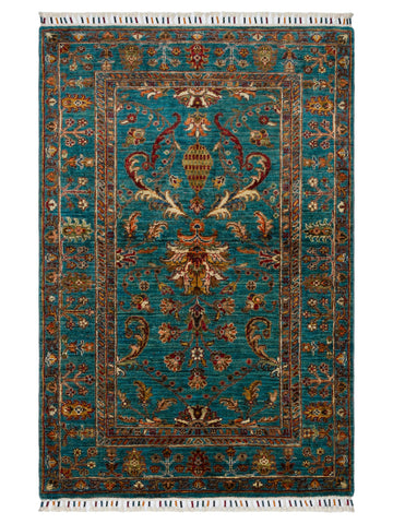 El dokuma Afgan halı petrol mavisi bitkisel desen 104x154 cm