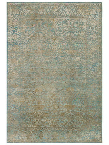 El dokuma Hindistan Jaipur halı Antik Gök Mavisi 183x272 cm kuşbakışı üstten görünüm