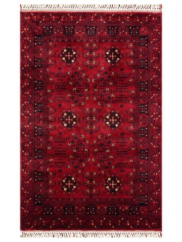 Kabil Afgan Desenli El Emeğiyle Özel Tezgahlarda Üretilen TENCEL™ Uşak Halısı 959 RED - Carpetdocia