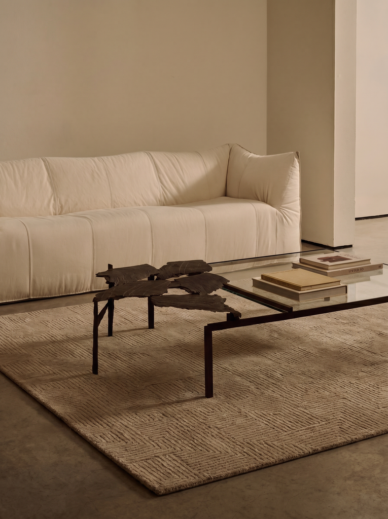 Tapete artesanal da série Milano, mistura de lã e algodão BEIGE