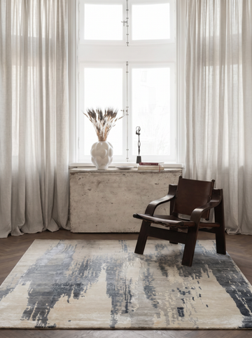 Indian Handmade Carpet Single Piece Wool and Silk Jaipur Modern Abstract Pattern Living Room Cream Gray