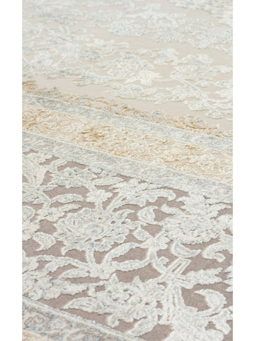Mumbai Serisi Klasik Desenli Yüksek Kalite Sık Dokuma Parlak Salon Halısı 08 CREAM GREY - Carpetdocia