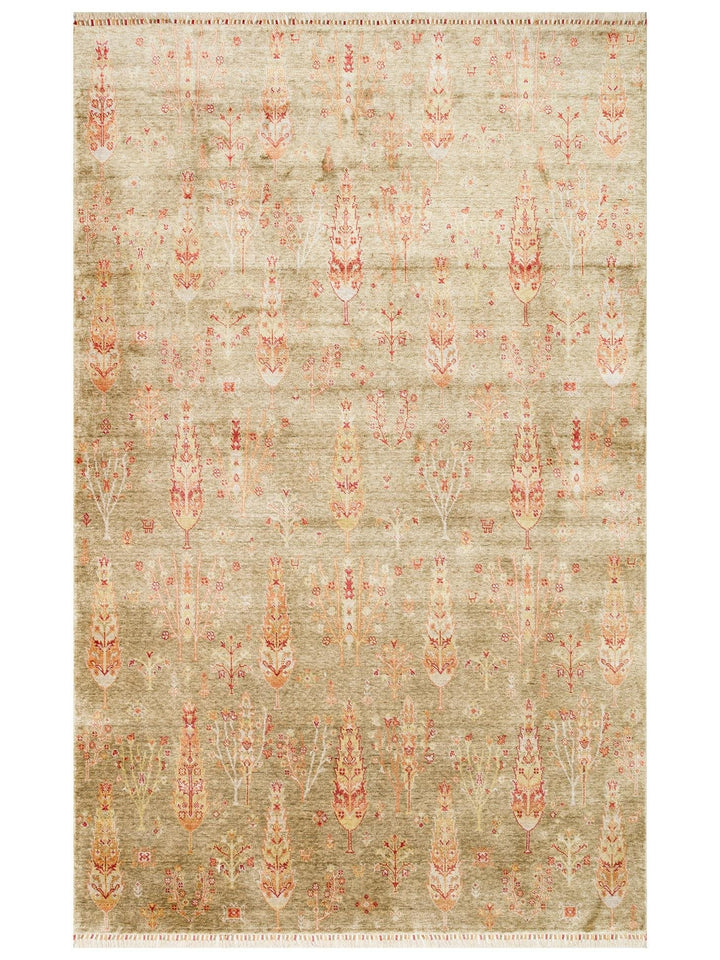 Oushak Carnaval 100% Natural Easy to Clean Handmade TENCEL™ Modern Uşak Carpet 08 GREEN AUTUMN