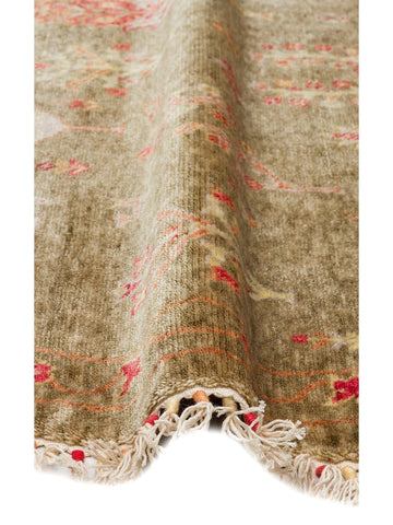 Oushak Carnaval %100 Natuurlijk Makkelijk Schoon Te Maken Met de Hand Gemaakt TENCEL™ Moderne Uşak Vloerkleed 08 GROEN HERFST Q
