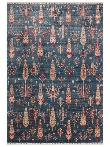 Tapete moderno Oushak Carnaval 100% natural, fácil de limpar, feito à mão com TENCEL™ NAVY TURQUOISE 08