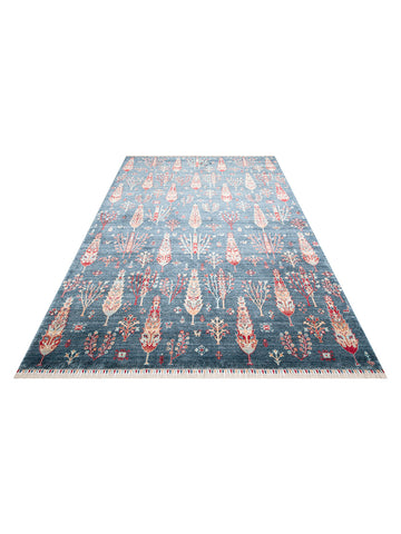 Tapete moderno Oushak Carnaval 100% natural, fácil de limpar, feito à mão com TENCEL™ NAVY TURQUOISE 08