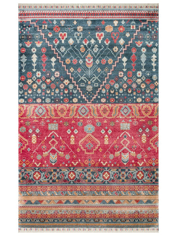 Oushak Carnaval 100% Φυσικό, Εύκολο στον Καθαρισμό, Χειροποίητο με TENCEL™, Μοντέρνο Χαλί Uşak 17 NAVY MULTY
