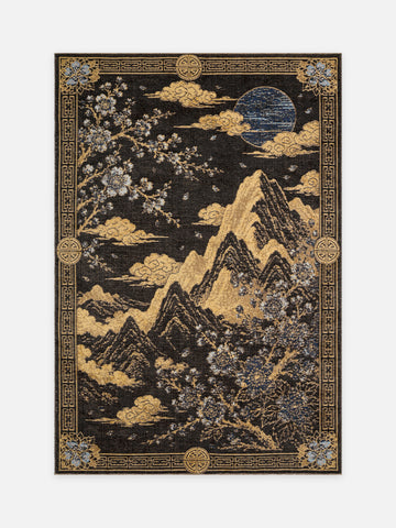 Ruggadocia Hokusai Sakura Dağ Desenli Halı kuşbakışı