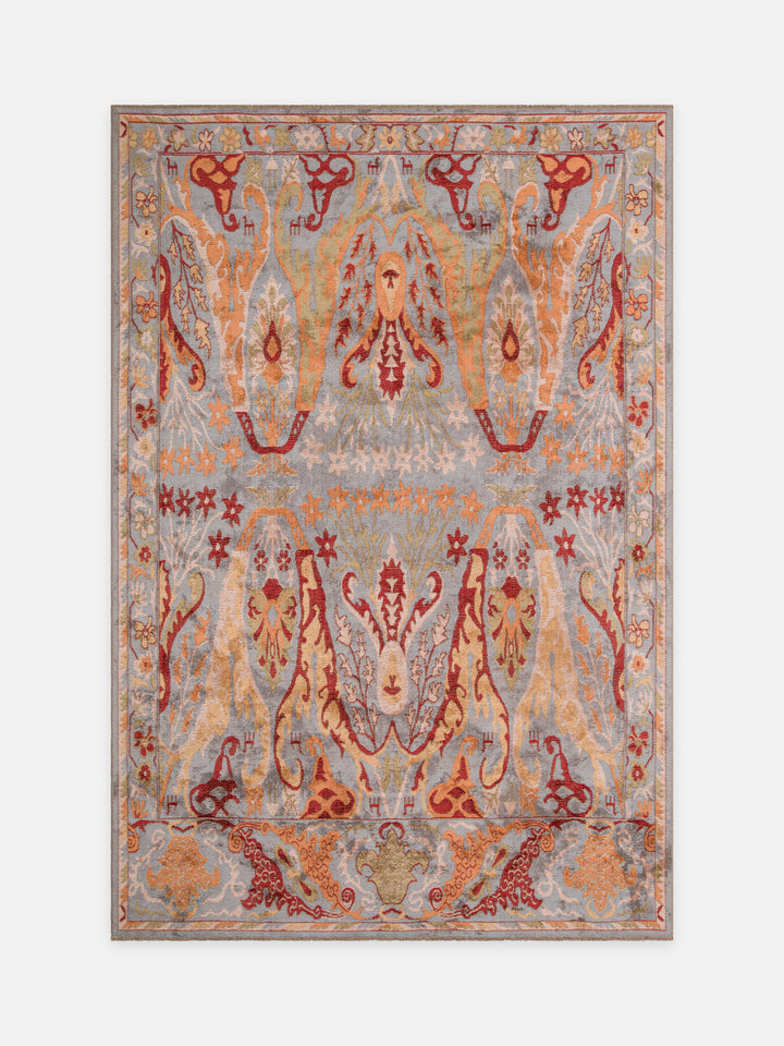 Ruggadocia Voysey Azur Botanik Desenli Halı kuşbakışı