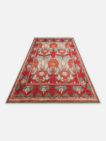 Ruggadocia Voysey Kırmızı Nar Çiçeği Desenli Halı detay