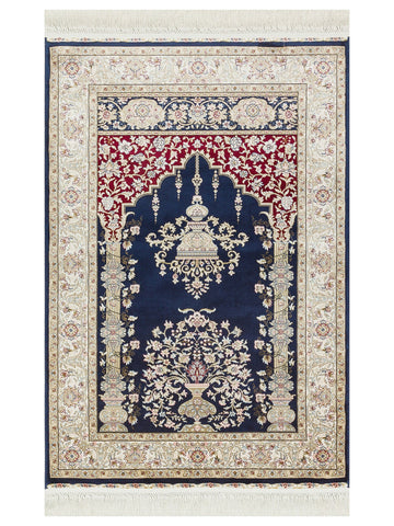 Topkapı Seccade Klasik Desenli Yüksek Kalite Özel Işıltılı Hediyelik Çeyizlik Namazlık 01 NAVY - Carpetdocia