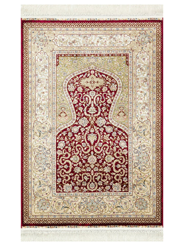 Topkapı Seccade Klasik Desenli Yüksek Kalite Özel Işıltılı Hediyelik Çeyizlik Namazlık 02 RED - Carpetdocia