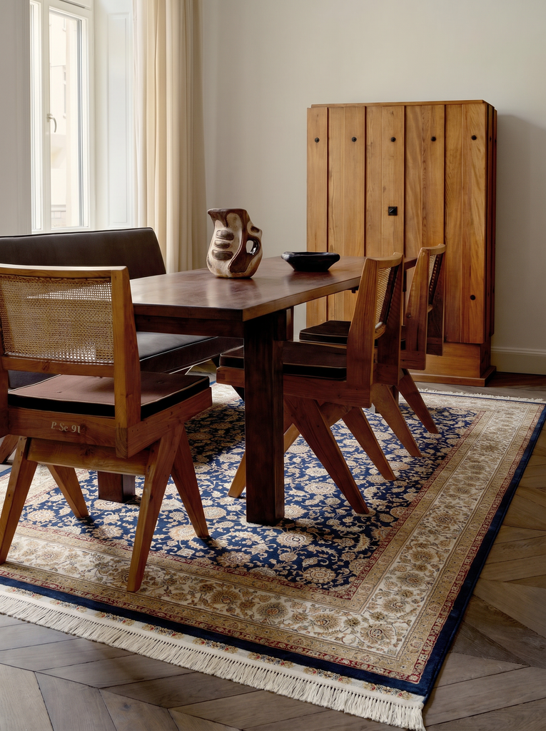 Topkapı Series High Quality Dense Weave Classic Pattern Special Shiny Living Room Carpet 03 NAVY CREAM
