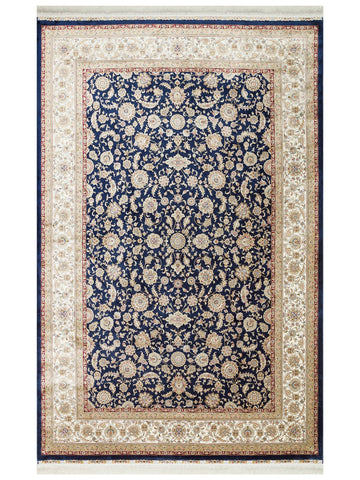 Topkapı Serisi Yüksek Kalite Sık Dokuma Klasik Desenli Özel Işıltılı Salon Halısı 03 NAVY CREAM - Carpetdocia