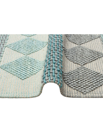 Woolstar %100 Naturel Kazak Desenli Salon Oturma Odası Koridor Antre El Dokuma Örgü Halı JD 01 BLUE - Carpetdocia